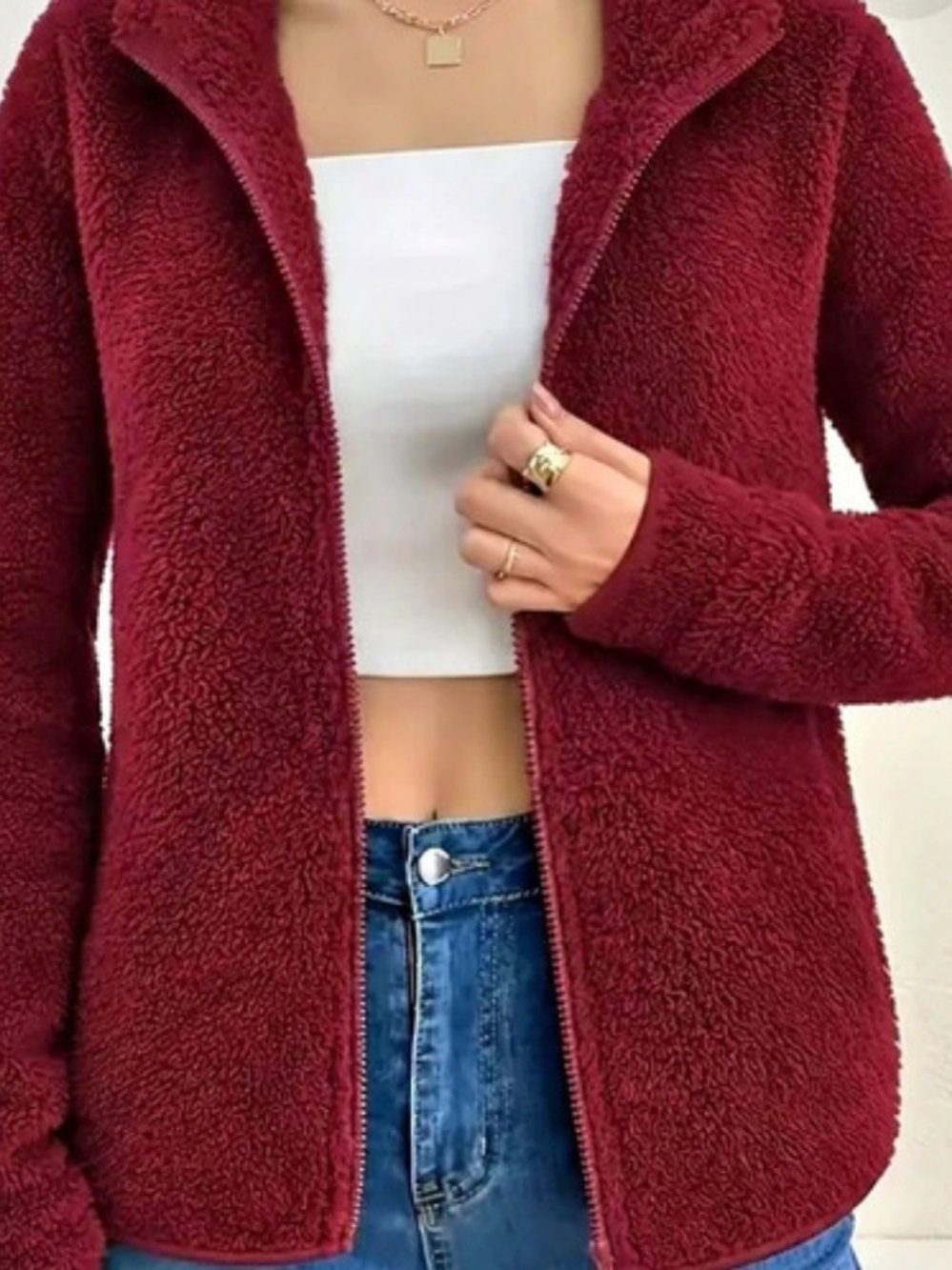 Teddy Fleece Jacket in Burgundy